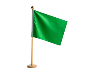 Distinctive small bright green flag with triangular notch, securely mounted on a sle