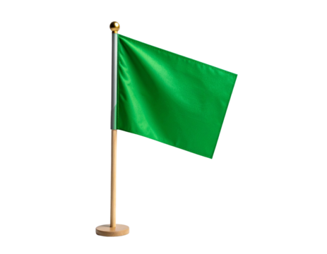 Distinctive small bright green flag with triangular notch, securely mounted on a sle