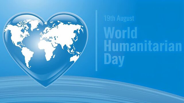 Commemorate World Humanitarian Day on August 19th with a global heart illustration for solidarity and support, promoting awareness and appreciation for humanitarian efforts worldwide.