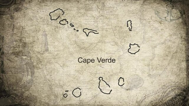 Cape Verde map drawn on a cartography background sheet of paper