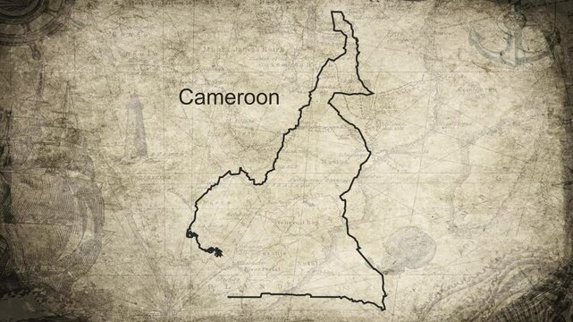 Cameroon map drawn on a cartography background sheet of paper