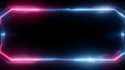 Neon Edge: A dynamic digital illustration showcases a vibrant neon frame, glowing with electric energy, framed against a stark black backdrop. Perfect for tech and futuristic themes.