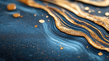 Dark glittery surface with blue and gold hues for a modern luxury aesthetic 