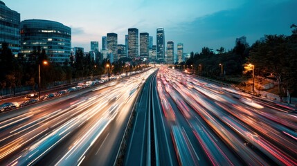 Obraz premium Night traffic on a highway in a city