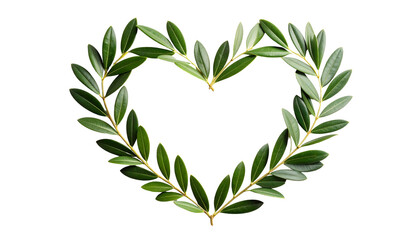 Heart Shape Made of Green Olive Leaves