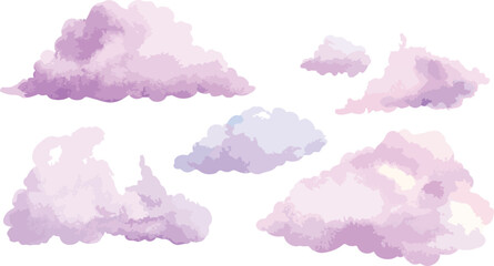 Watercolor Purple Clouds Illustration on White Background Dreamy and Ethereal Aesthetic