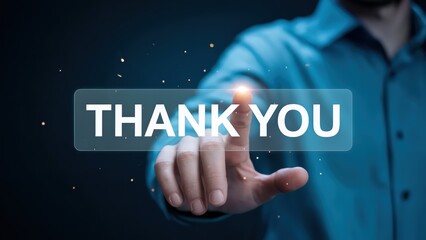 Clicking thank you with hand gesture offering gratitude and appreciation.