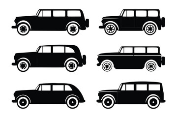 Vintage Auto Silhouettes: Collection of classic car silhouettes in sleek black design, capturing the elegance and nostalgia of vintage automobile