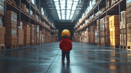 Obraz premium Child in with warehouse future career logistics.