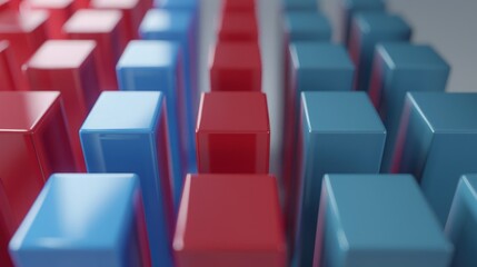 Obraz premium Close-up of red and blue bar chart representing political polling data, election results or voting statistics. Political analysis, democratic process and public opinion research concept.