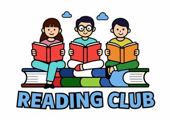 Celebrating National Book Lovers Day Three Children Reading Books Reading Club Logo