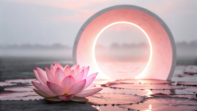 Radiating circular pink glow with gentle gradient highlights inner strength and calmness, symbolizing positivity during breast cancer recovery and support themes