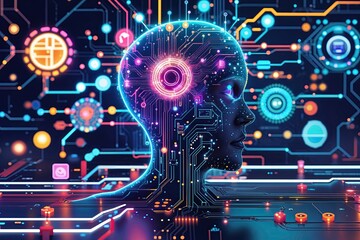 Fototapeta premium Ethereal Digital Circuit Ecosystem Showcasing New Tech Visions with Vibrant Illustrations and Innovative Designs
