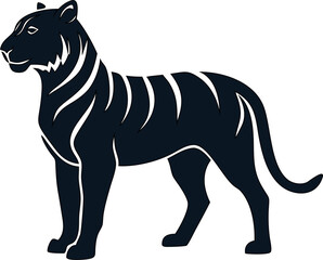Obraz premium Powerful tiger icon in standing silhouette, vector format.