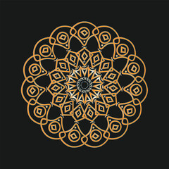 Intricate orange geometric mandala pattern with diamond shapes on a black background
