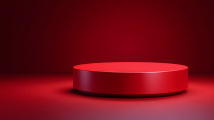 Radiant Red Stage: A minimalist cylindrical stage bathed in a vibrant red glow, ideal for product showcasing or artistic presentations, exuding a sleek and modern feel.