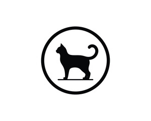 Elegant black cat silhouette in circular emblem vector icon