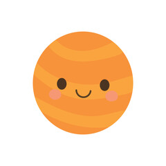 Cute cartoon planet with a bright orange surface and cheerful face, ideal for kids’ space themes, educational posters, or playful astronomy graphics.