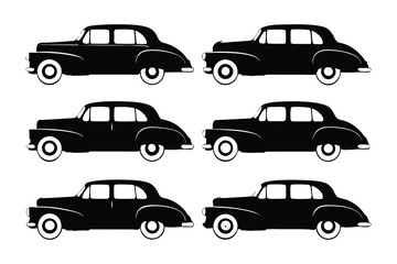 Classic Car Silhouette: A set of meticulously crafted silhouettes showcasing the timeless elegance of classic cars, offering a versatile design element for various applications.