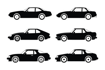 Classic Car Collection: A set of six classic car silhouettes showcases timeless automotive design, perfect for enthusiasts and design projects.