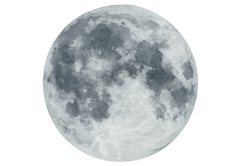 Photorealistic full moon isolated on transparent background, perfect for space projects, websites, or educational materials