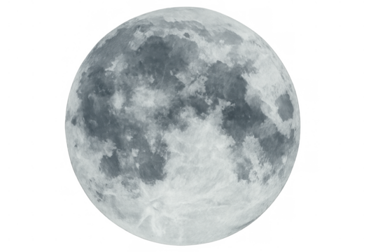 Photorealistic full moon isolated on transparent background, perfect for space projects, websites, or educational materials