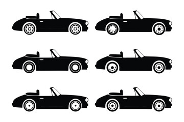 Vintage Car Silhouettes: Set of classic convertible silhouette, embodying freedom and the open road. Evokes feeling of elegance.