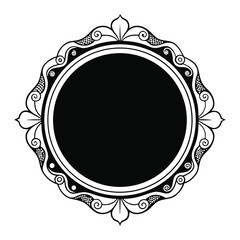 Black-and-white circle Victorian grunge frame with distressed edges, ornate floral swirls, and vintage texture for edgy retro designs, logos, or invitations.
