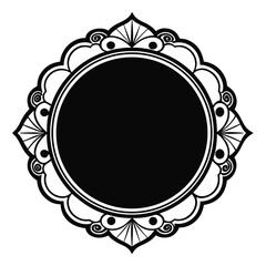 Black-and-white circle Victorian grunge frame with distressed edges, ornate floral swirls, and vintage texture for edgy retro designs, logos, or invitations.
