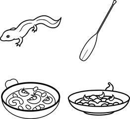 Crocodile Spoon and Pizza Doodle Icon Collection
