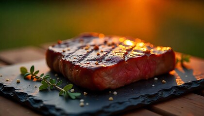 Sunset BBQ Vibes – Grilled NY Strip Steak with Salt & Balsamic on Slate Plate

Grilled NY Strip Steak at Sunset – BBQ Scene with Slate, Salt & Balsamic Glaze

Perfect BBQ NY Strip Steak – Sunset Ambie