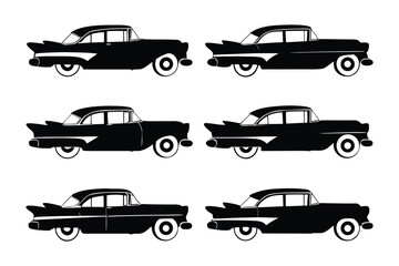 Obraz premium Classic Silhouette Automobiles: A set of elegant vintage vehicles, perfectly outlined in a graphic composition, ideal for retro and transport themes.