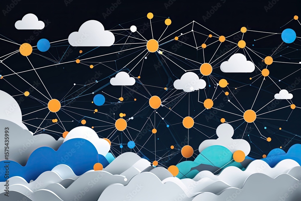 Poster modern abstract framework with geometric elements for cloud and data connectivity visualization