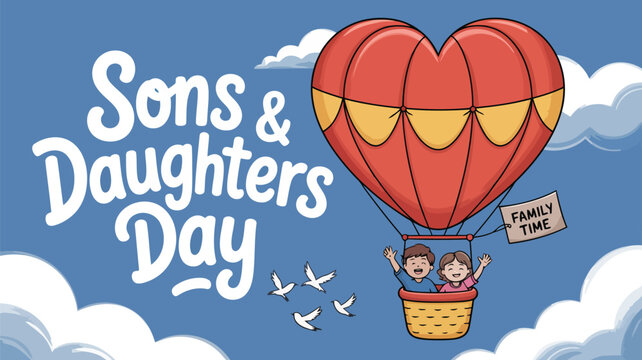 Sons and daughters day celebration with heart shaped balloon vector illustration design idea