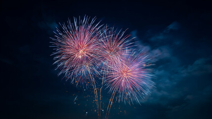 夏の夜空に大きく打ち上がるカラフルな花火｜日本の夏祭り・イベント風景・夜景素材