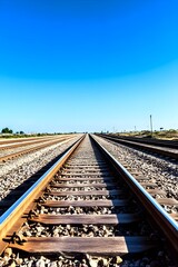 Fototapeta premium Railroad tracks vanishing point blue sky day