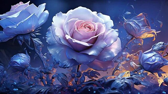 rose flower in Delfts Blauw highly detailed,ai generatif