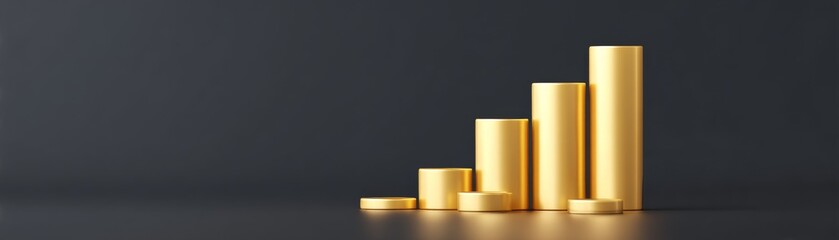 Data-Driven Approaches Transforming Modern Economics, Gold bars arranged in ascending order on a dark background, symbolizing wealth and growth.