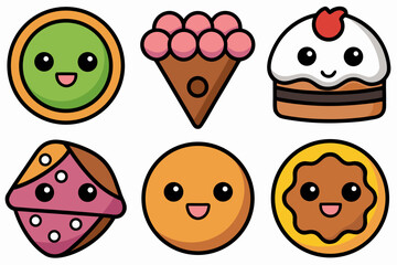 Fototapeta premium Cheerful cartoon sweets offer a delightful selection for bakery logos, stickers, and whimsical design elements.