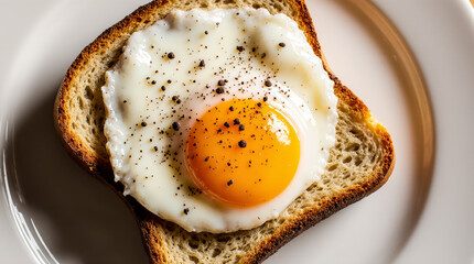 Delicious fried eggs on toast, seasoned with pepper, served on plates in a rustic, home-style presentation. AI generated.
