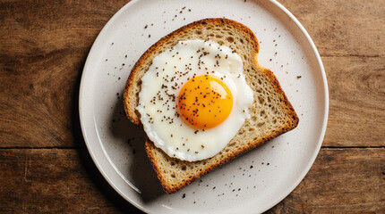 Delicious fried eggs on toast, seasoned with pepper, served on plates in a rustic, home-style presentation. AI generated.