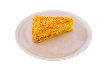 Delicious slice of cake served on a simple plate in natural light