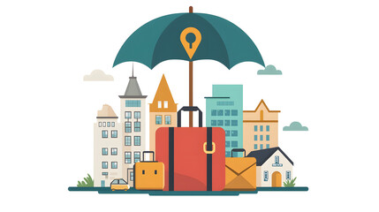 Fototapeta premium Travel insurance, Travel insurance coverage for luggage safety represented in a flat design illustration