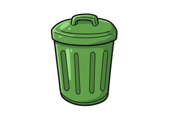 Green Pixel Art Trash Can with Lid on Transparent Background for Retro Style Game