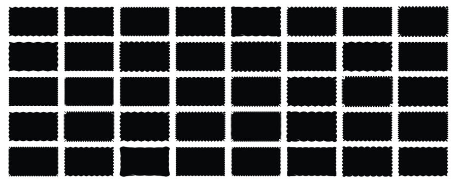 Geometric zig zag wavy stickers. Zig Zag Shapes for Stickers, Badges, Posters, Chevron, Rectangle shape frame with zigzag edge. poster, banner, social media vector illustration  isolated on white back