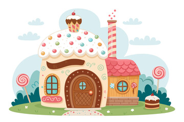 Naklejka premium Splendid Dream Bakery Giant Cake Door - Vibrant and Dynamic Visual Story Ideal for Branding Projects