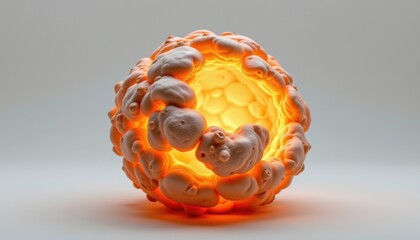 a biomorphic relic in the form of a blob sphere, made from living coral like structure, that glows from within, isolated on pure white background, ultra high resolution, no text or branding.