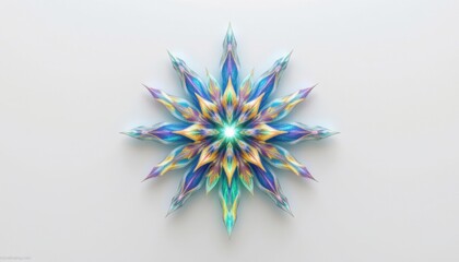 a biomorphic relic in the form of a radiating starform, made from soft iridescent tissue, that glows from within, isolated on pure white background, ultra high resolution, no text or branding.