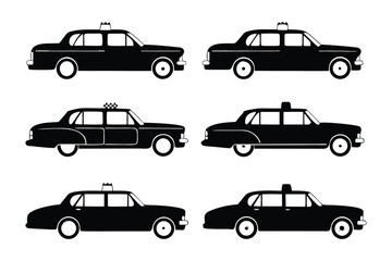 Taxi Silhouette Collection: A sleek collection of taxi silhouettes, conveying urban mobility and classic design, ready for transportation.  © abidakhatun
