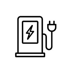 Electric Charging Station Outline Icon — EV Power Supply and Energy Infrastructure
